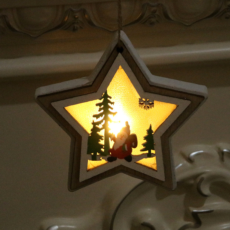 Wooden Christmas Ornaments with LED Lights | Star, Tree and Gift Box Shapes | Warm Glow for Mantel or Window Display