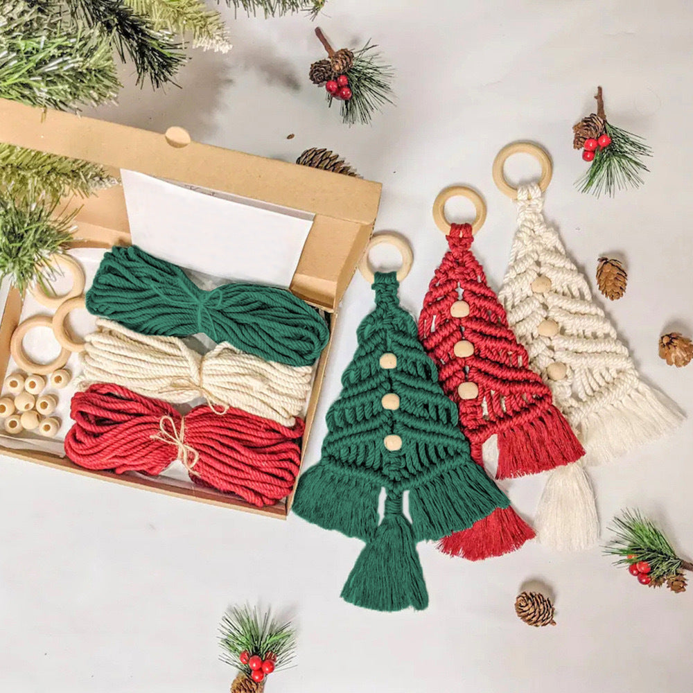 Macrame Christmas Ornament Kit for DIY Crafting | Complete Set with Every Material Included | Boho Xmas Tree Decorations