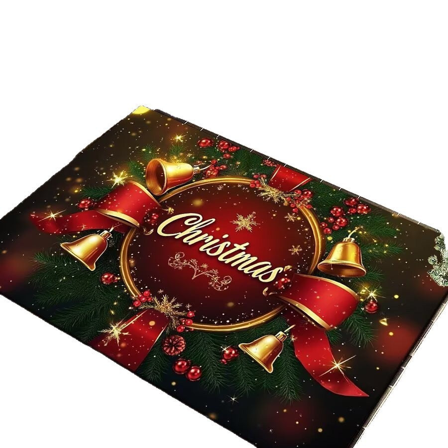 Christmas Door Mat with Bells, Holly and Red Bow Print | Durable Low Profile Entrance Rug | Three Sizes, Five Festive Designs