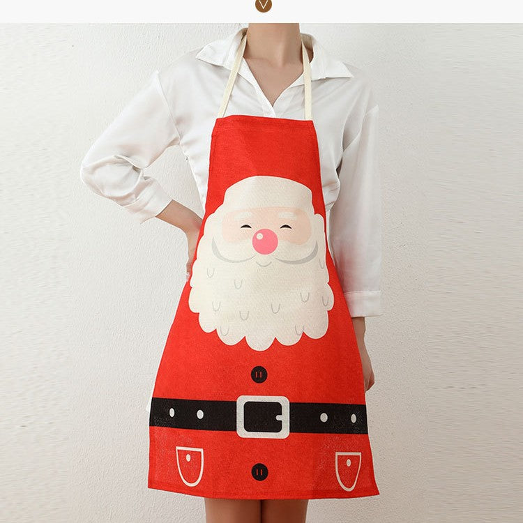 Xmas Aprons with a Santa Face and Belt Buckle Print | Adjustable Neck Strap and Long Waist Ties | Wipe-Clean Fabric, 4 Designs