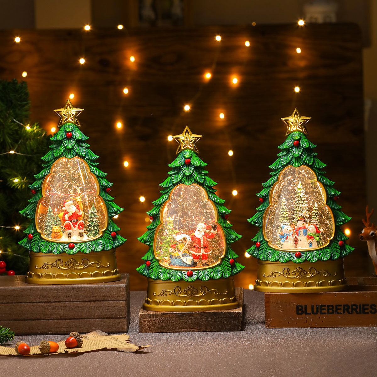 Snowman Inside a Lit Christmas Tree Dome | Star Topper and Painted Ornament Details | Warm LED Glow for Living Room Tables