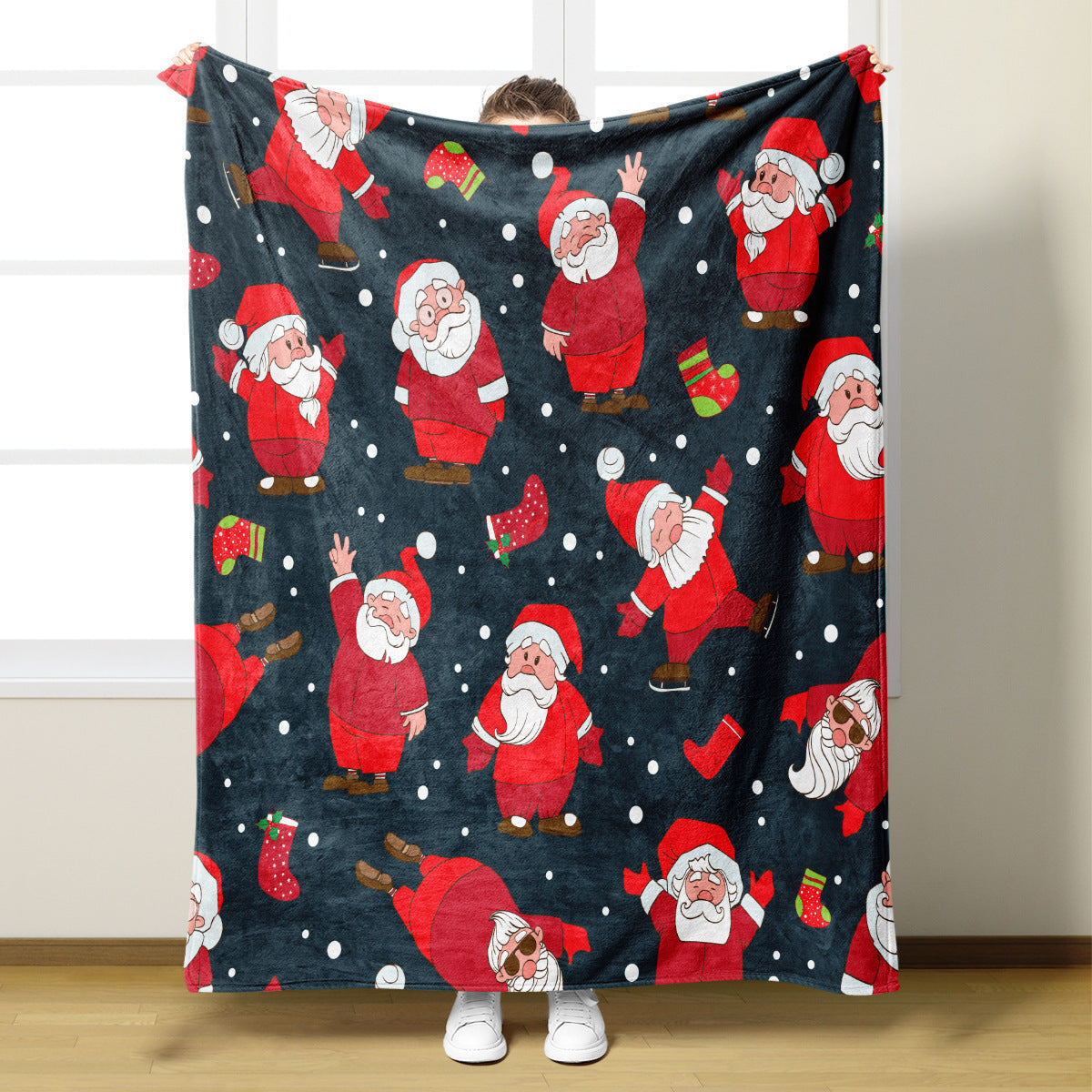 Christmas Blanket with Santa Claus, Reindeer and Snowmen | Ultra-Soft Throw for Couch and Bed | Two Festive Sizes