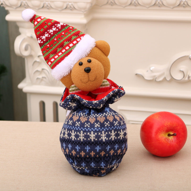 Plush Teddy Bear Christmas Gift Bag with Knit Hat and Scarf | Soft Holiday Treat Sack | Festive Tabletop Decorations