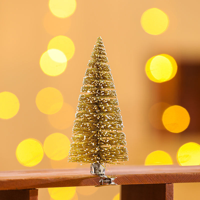 Mini Christmas Tree in Green, Gold or Silver | Snow Tipped Branches with a Lifelike Shape | Fast Setup for Office Desks