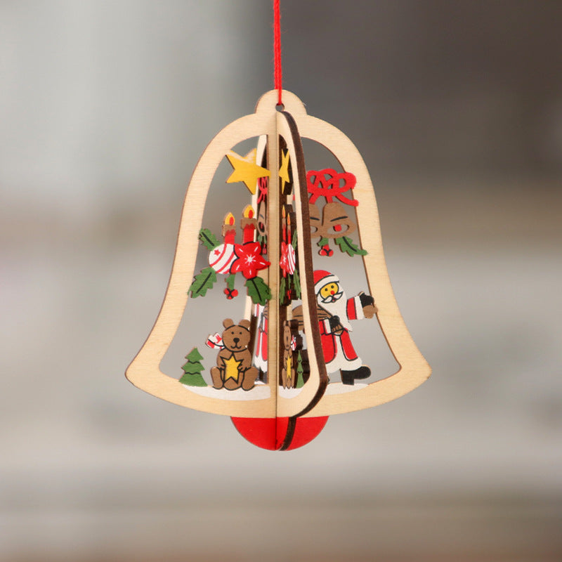 Wooden Christmas Tree Ornaments with Santa and Snowman Art | Red Ribbon for Hanging | Eight Designs for Wall or Table