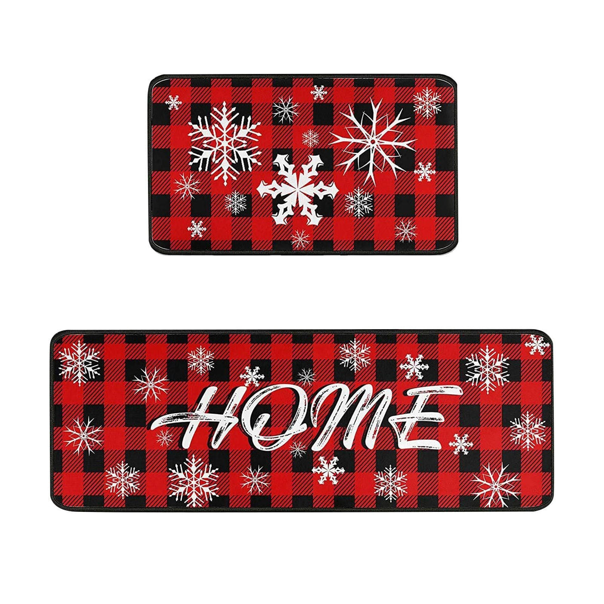 Christmas Door Mat with Snowmen, Gnomes and Holiday Sayings | Red and Turquoise Festive Rug | Several Sizes Available