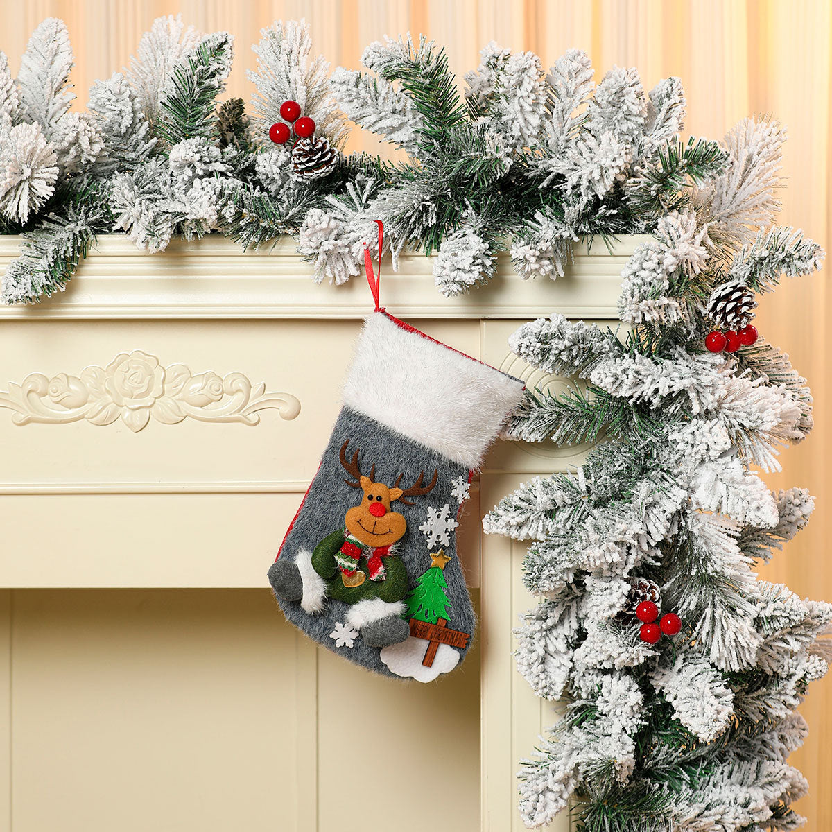 Christmas Stocking with a Snowman and Tree Motif | Soft Durable Fabric with a Roomy Opening | Fireplace Decorations, 4 Designs