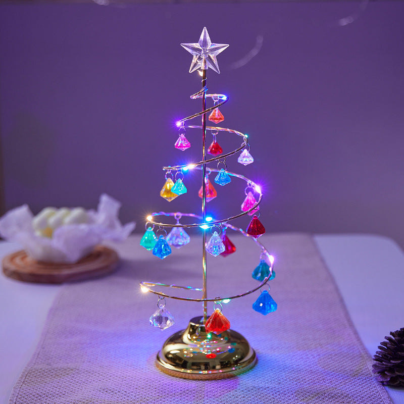 Spiral Mini LED Christmas Tree Lights with Clear Crystal Drops | Star Topper in Gold or Silver | Warm Tabletop Holiday Decor