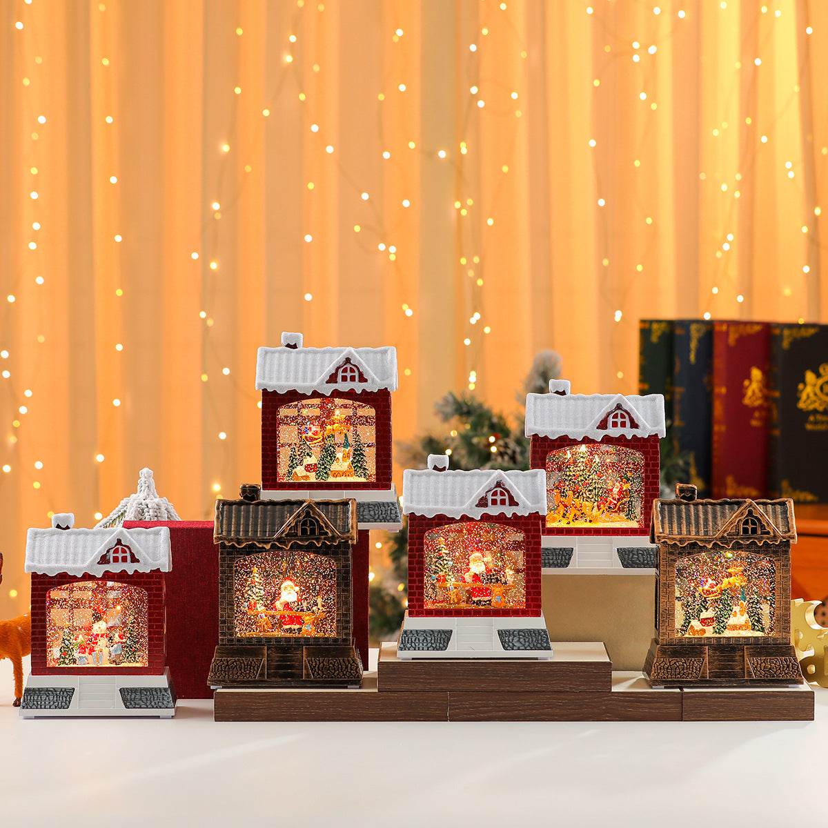 Christmas Village Snow Globe House with a Santa Scene | Lights Up for Mantel and Tabletop Display | Resin and Glass, 2 Colorways