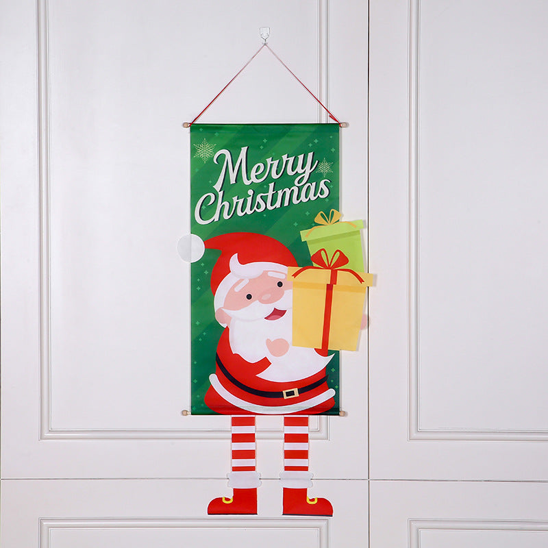 Christmas Wall Banner with Santa and Festive Greeting Print | Durable Fabric, Hanging Loop Included | Six Designs for Door Decorations