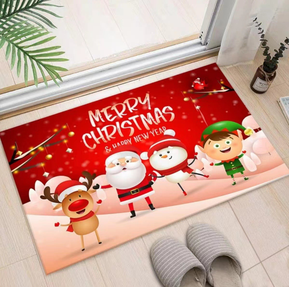 Christmas Rug for Entryway with Santa, Reindeer and Snowman | Absorbent Non-Slip Door Mat | Four Sizes, Seven Designs