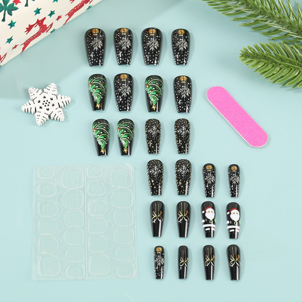Snowman and Tree Christmas Nails | Glossy Press On Nail Set with Adhesive Tabs | Festive Winter Manicure at Home
