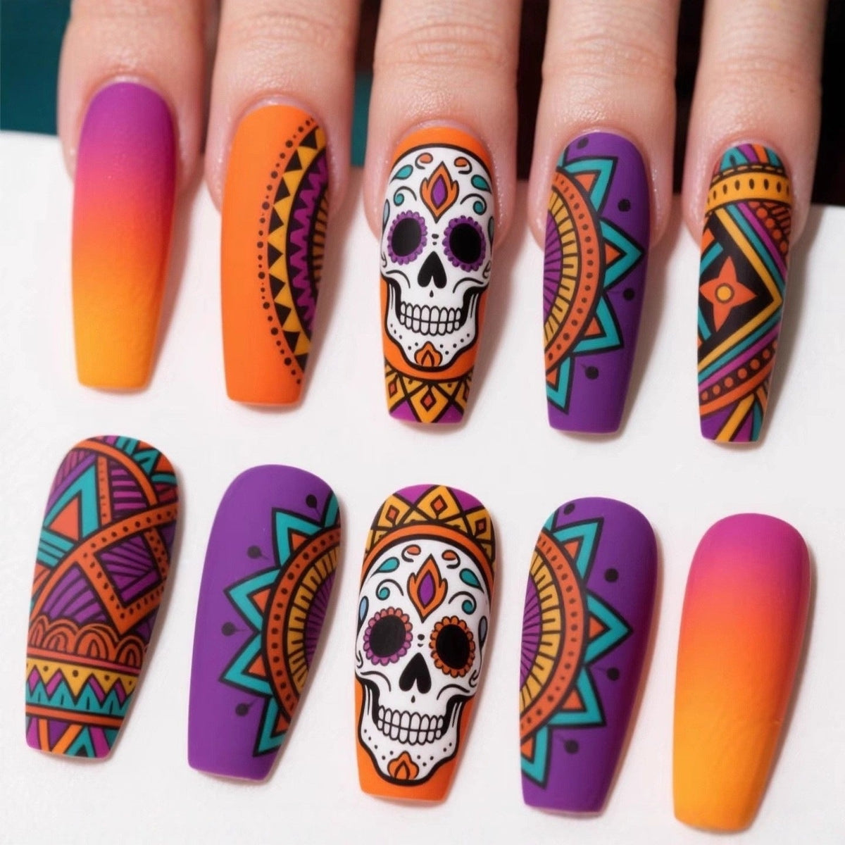 Halloween Skull Press-On Nails | Available in 6 Colors | Glue-Free Application in Minutes for Parties and Nights Out