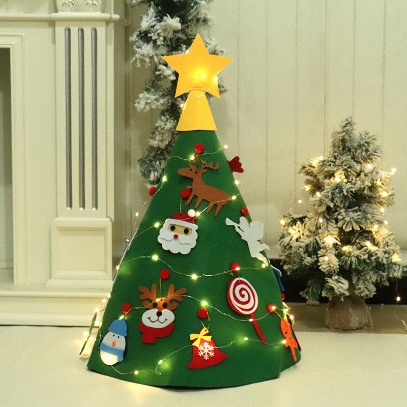 Felt Christmas Tree for Kids with Removable Ornaments | LED Lights Included | Wall Hanging with a Strap for Doors