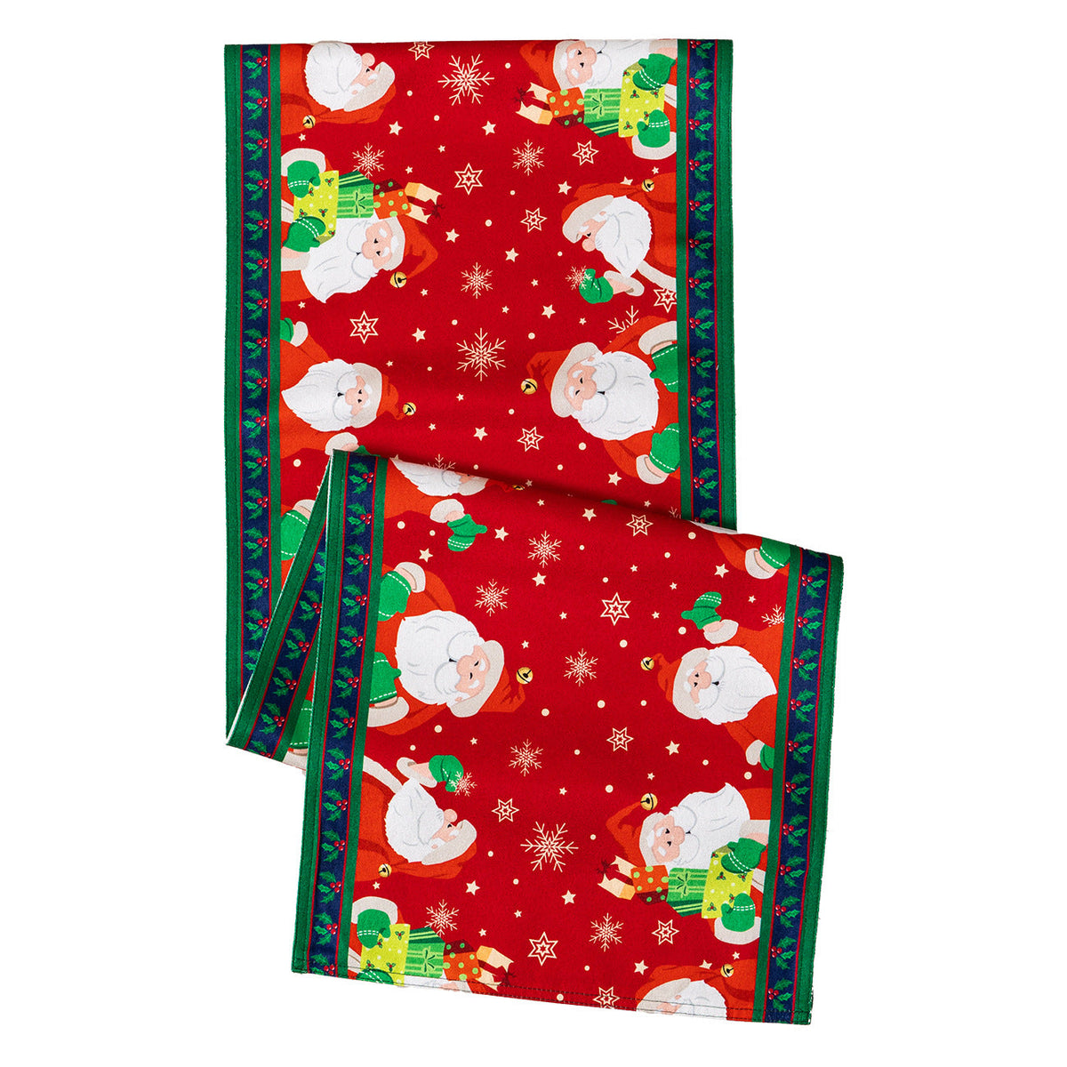 Christmas Table Runner with Reindeer and Star Print | Soft Cotton Blend Weave, Finished Edges | Machine Washable Mat, 5 Lengths