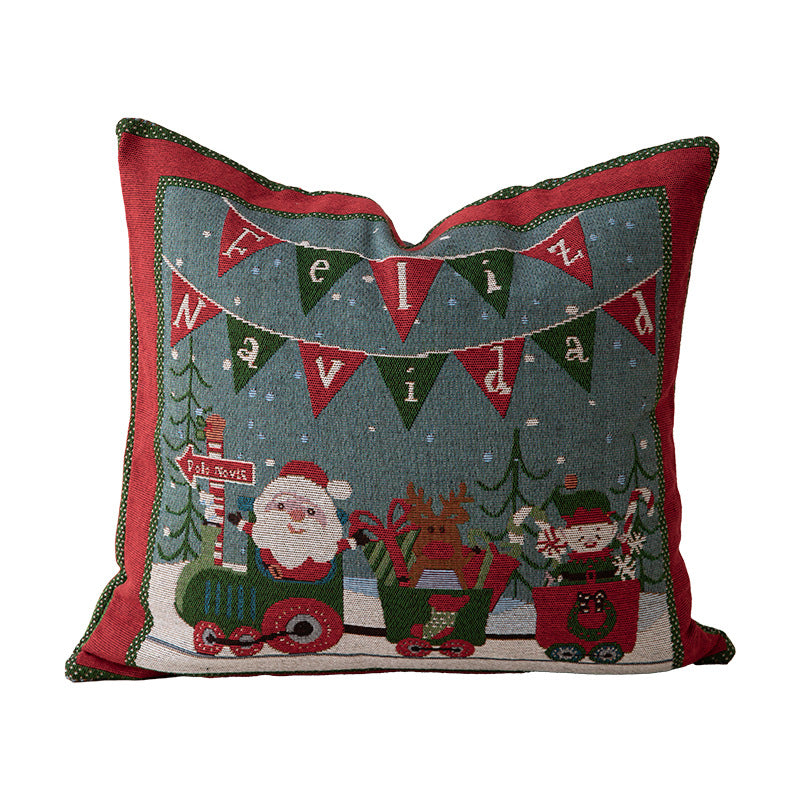 Christmas Home Decor Tapestry Pillow Cover with Santa and Reindeer Motif | Woven Gobelin Texture, Concealed Zipper | Six Designs