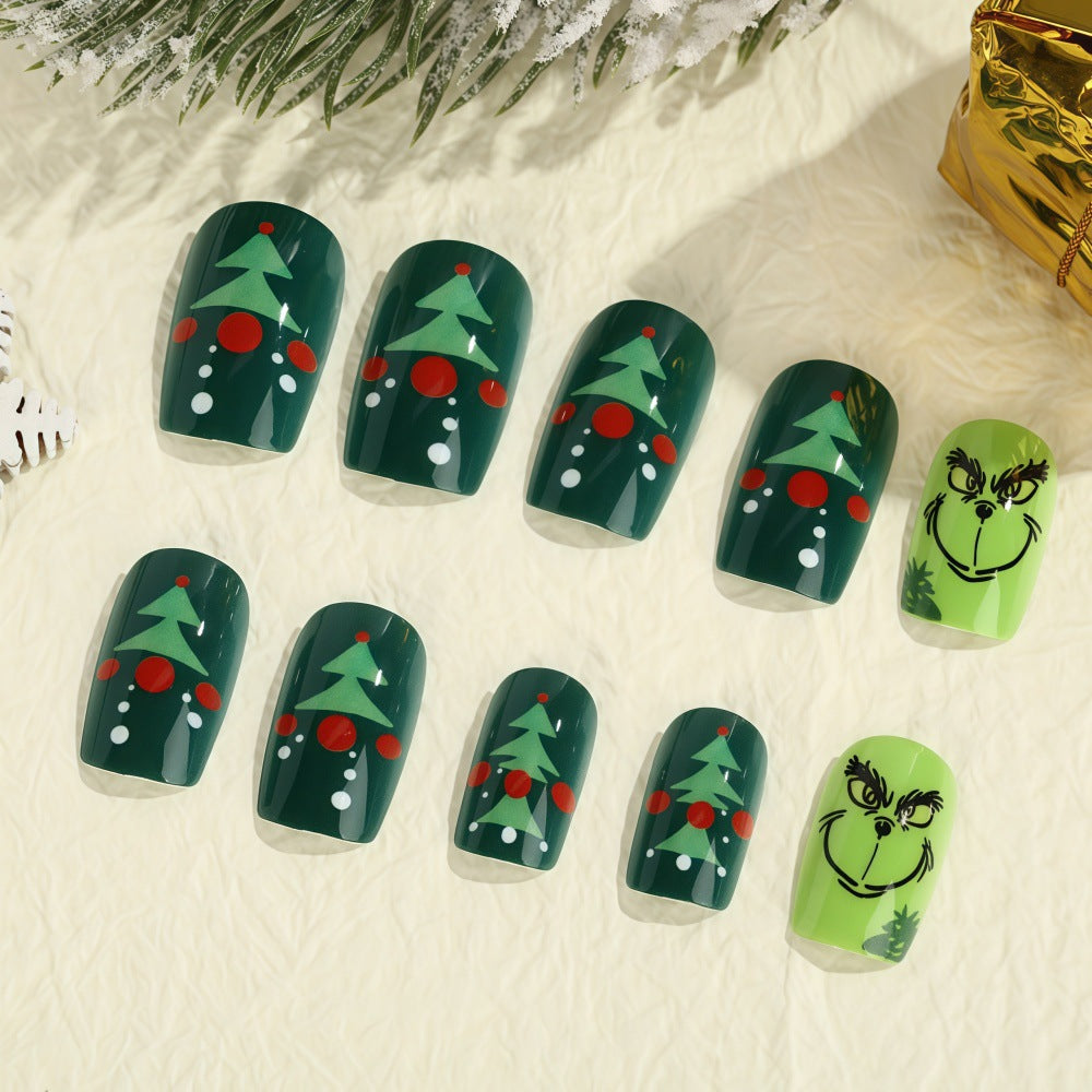 Christmas Nail Tips with Tree Motifs in White | Press On Fake Nails in Two Designs | Festive Xmas Manicure for Holiday Photos
