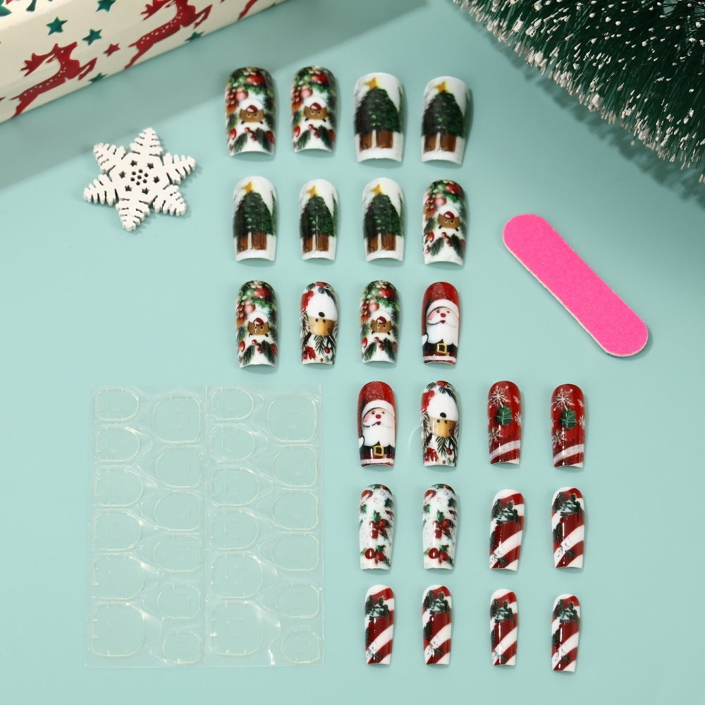 Santa and Gingerbread Christmas Nails | 24 Press On Fingernails with Tree Motifs | Festive Winter Manicure Kit