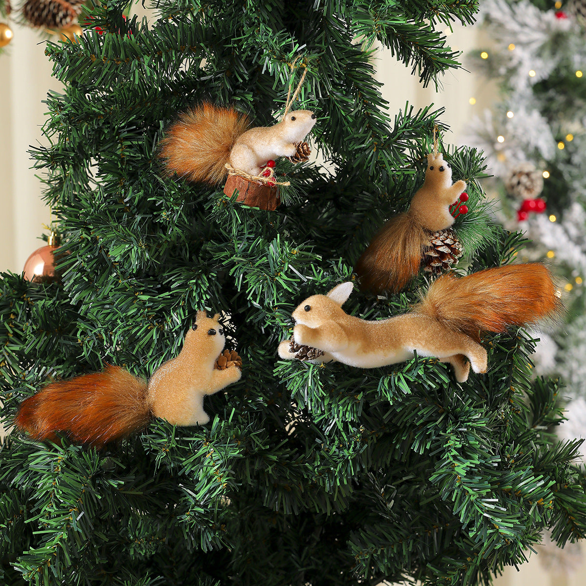 Christmas Squirrel Ornaments with Soft Fur Finish and Lifelike Detailing | Hanging Loop for Tree or Wreath | Nine Woodland Designs
