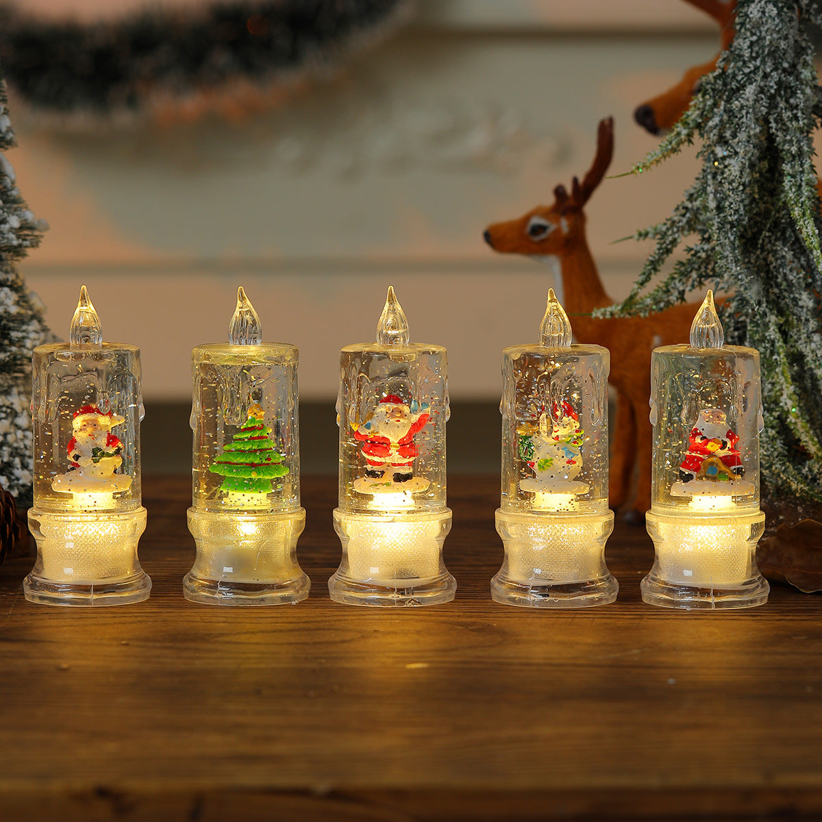 Christmas Candle Figure with a Santa Inside | LED Glow from Below the Base | Compact Holiday Decorations for Shelves