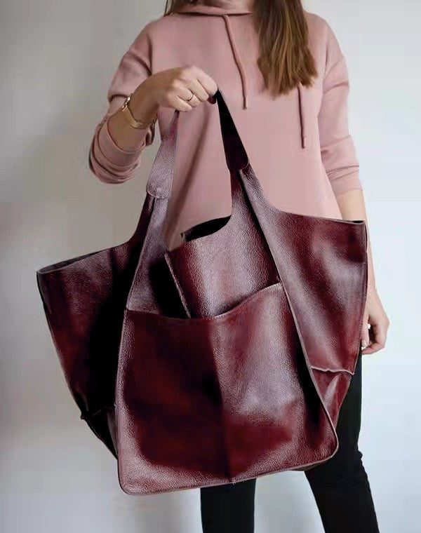Soft Vegan Leather Tote Bag in Thirteen Colors | Lightweight Everyday Shoulder Carry with Roomy Inner Space