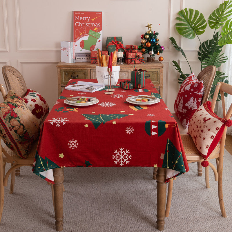 Christmas Tablecloth with Trees, Snowflakes and Bells | Stain-Resistant Festive Fabric | Available in Green or Grey