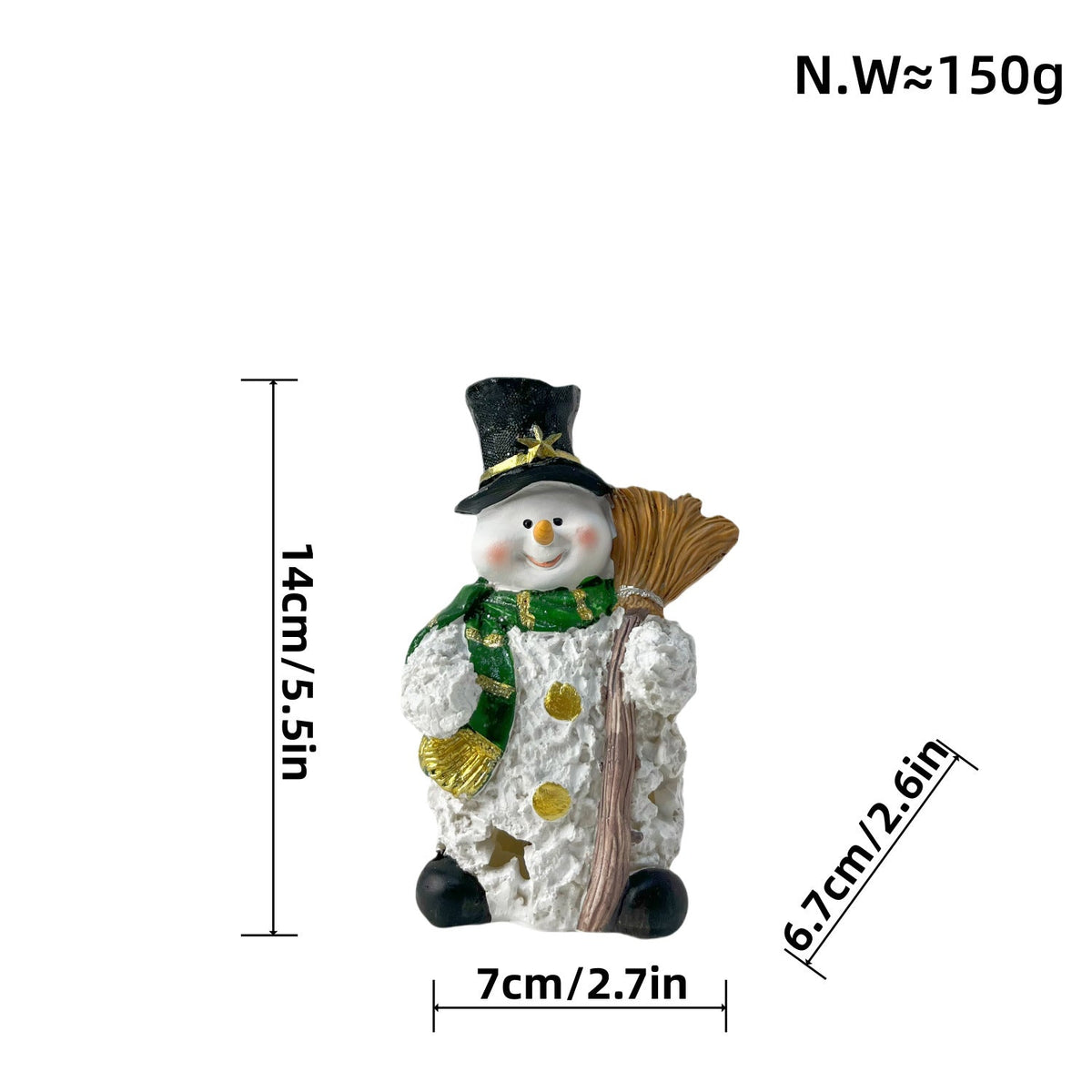 Ceramic Snowman Sculpture with Hat | Christmas Figurine for Shelf and Mantel | 19 cm Tall in Green or Red Finish
