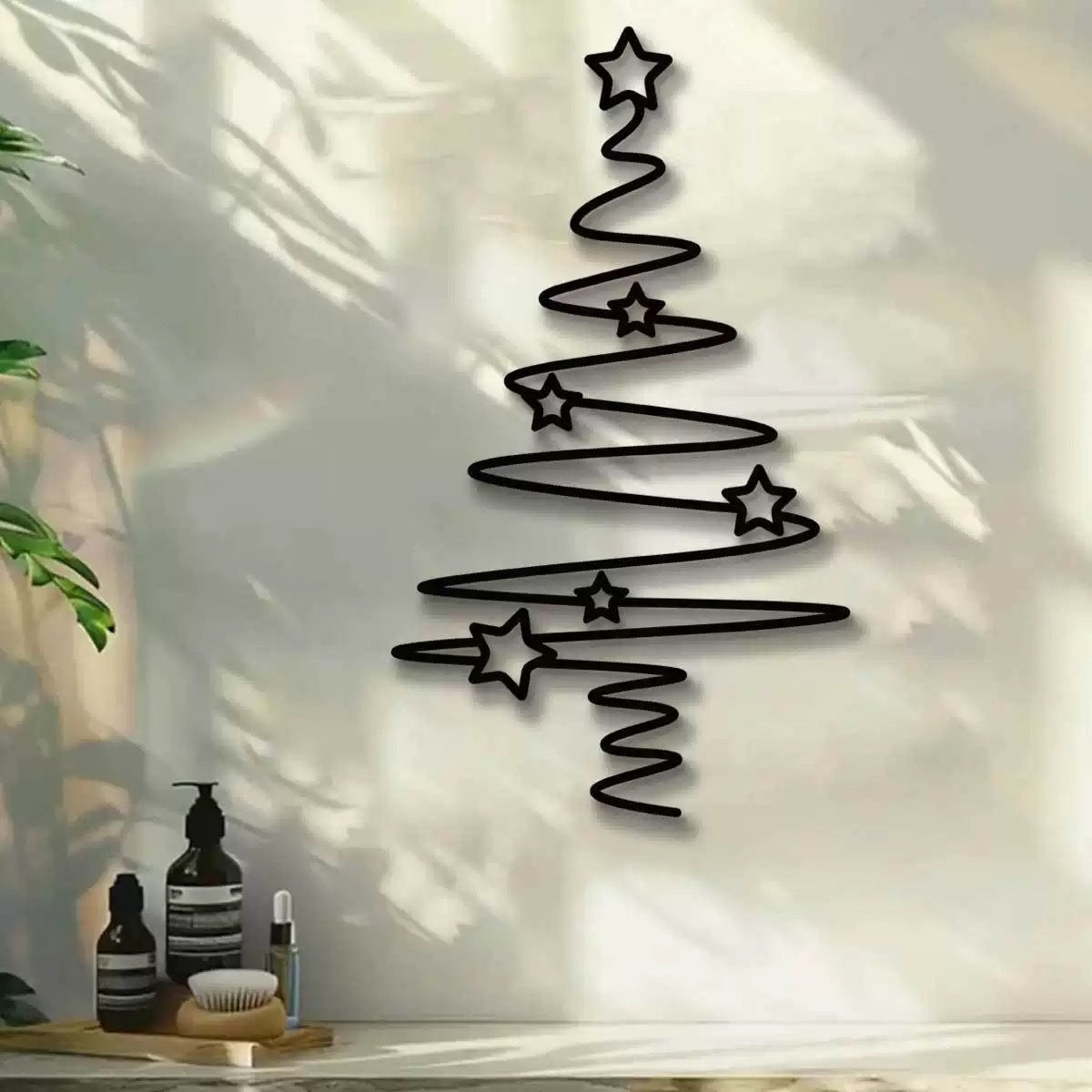 Christmas Tree Wall Sticker in Vinyl | Removable Water-Resistant Decal 30 x 17 cm | Xmas Decorations Indoor