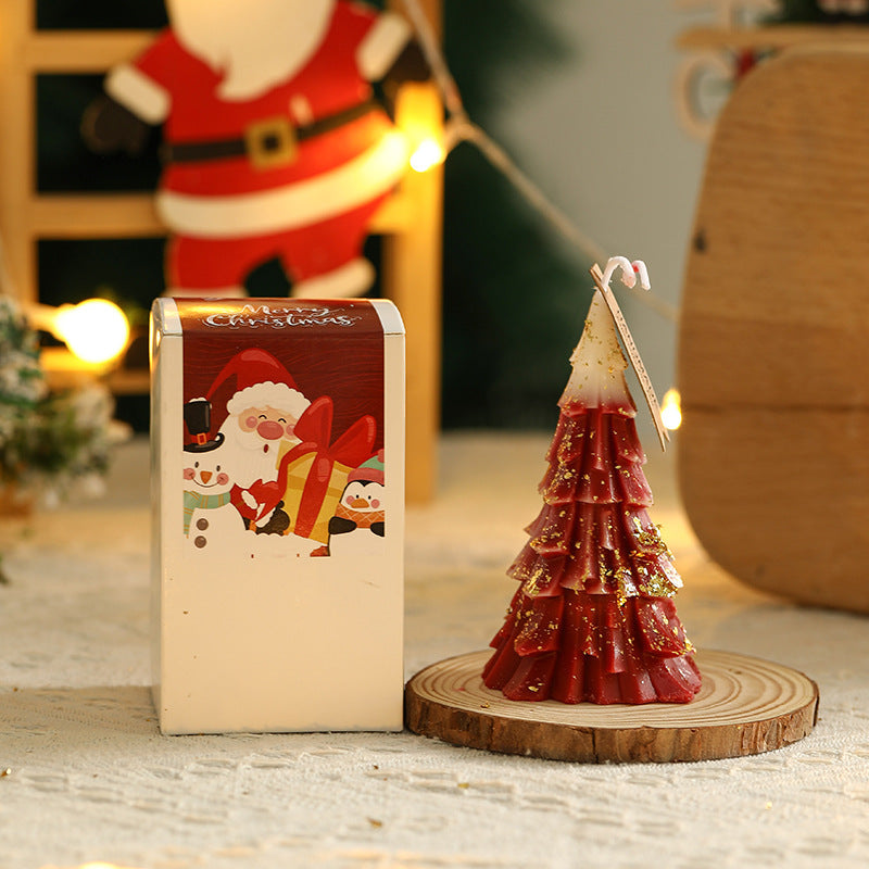 Pine Needle Textured Christmas Tree Candle | Hand Poured Soy Wax, Cotton Wick | Tabletop Holiday Decor with Gift Box