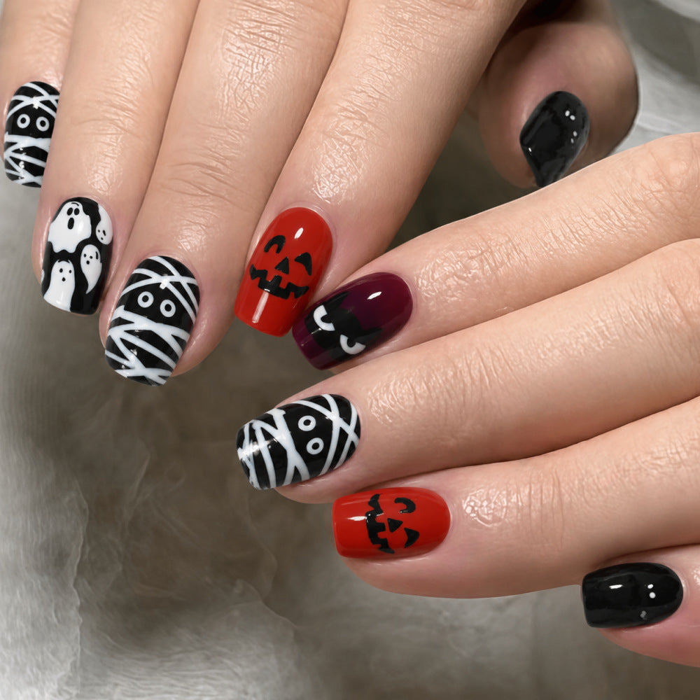 Halloween Press-On Nails | Available in White, Transparent | Glue-Free Application in Minutes for Parties and Nights Out