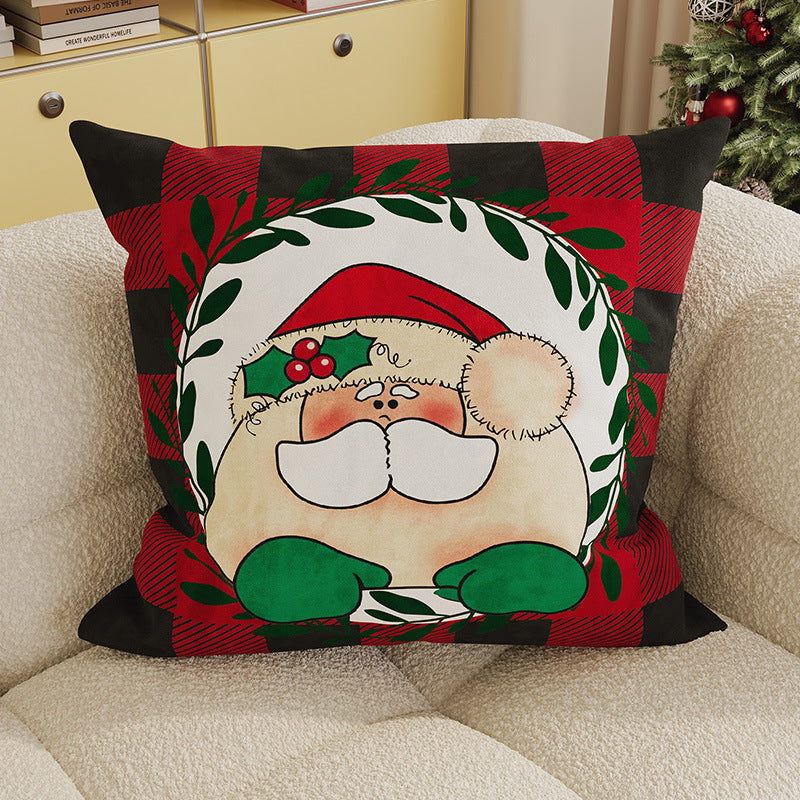 Buffalo Plaid Santa Face Pillow Cover | Cotton Linen Blend with Concealed Zipper | Farmhouse Christmas Decorations Indoor