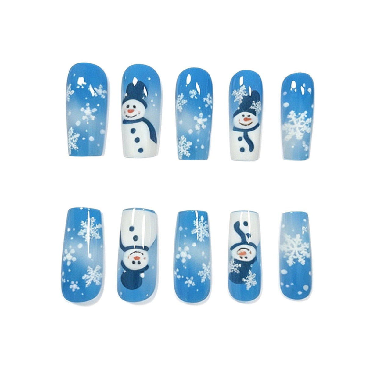 Blue Christmas Nails with Snowman and Snowflake Art | Pre Shaped Acrylic Extensions | Lightweight Tips for Salon Looks