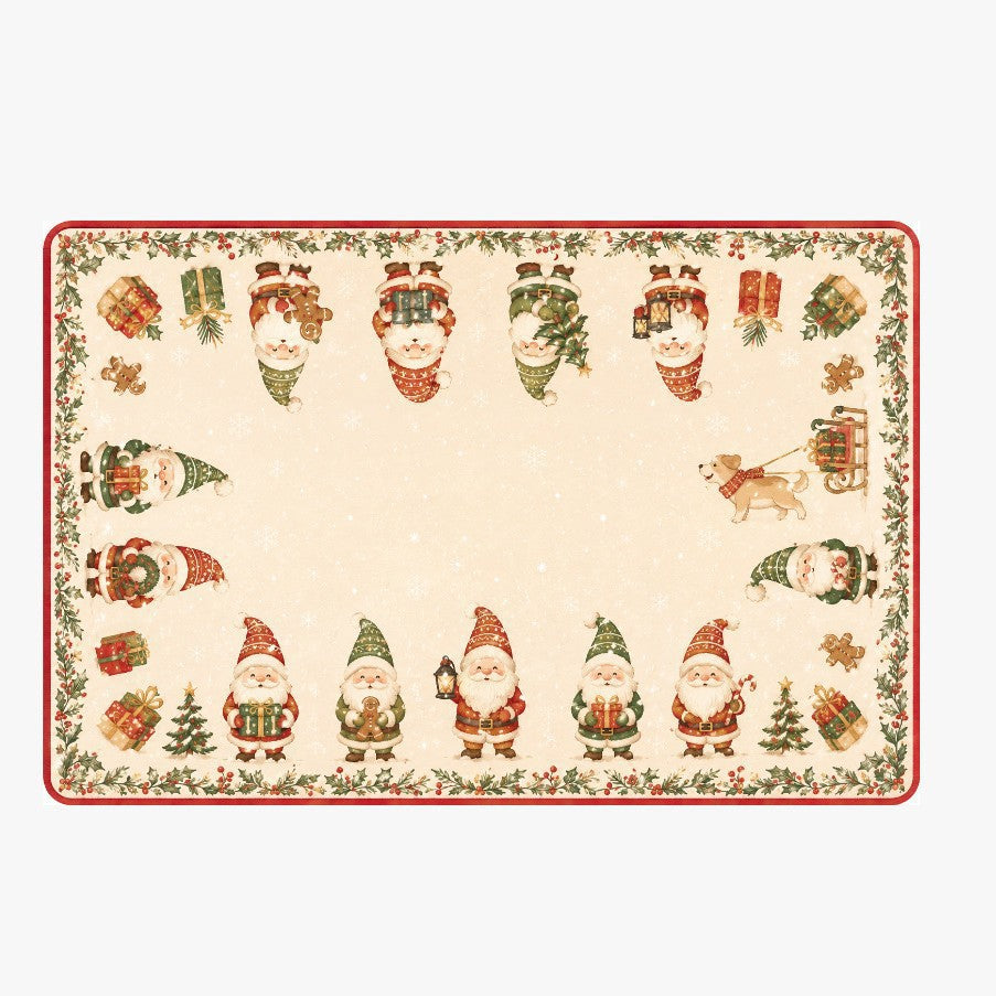 Red and Black Plaid Christmas Door Mat | Ornaments, Snowflakes and Gifts Print | Non-Slip Backing on a Festive Rug