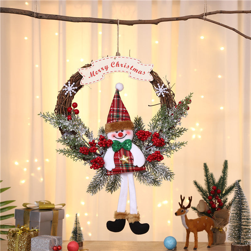 Christmas Wreath with a Santa Motif and Holly Accents | Greenery Base and a Ready-to-Hang Loop | 6 Colorways
