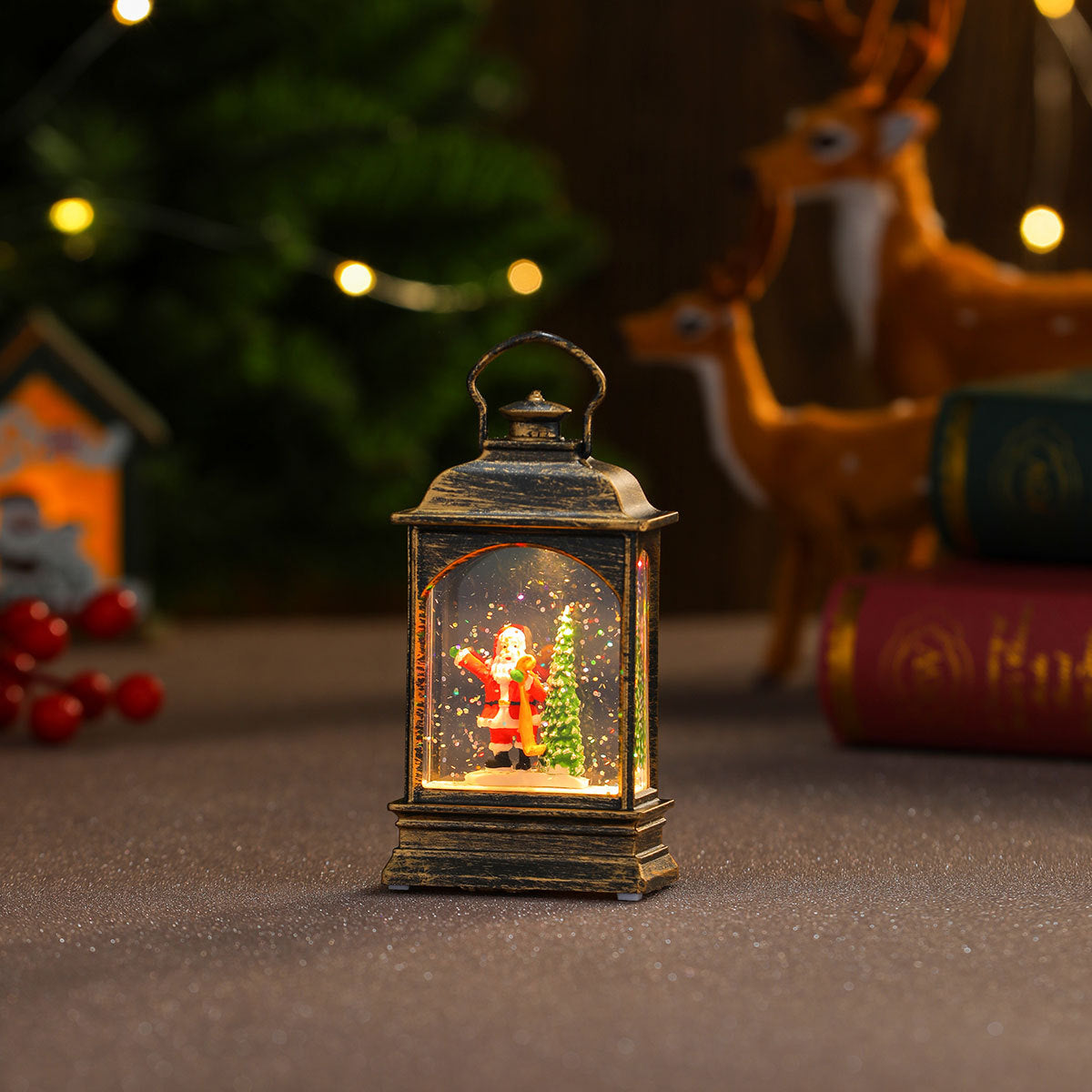 Telephone Box Christmas Decorations with a Snowman Scene | Battery Powered Lantern for Indoor or Outdoor Use | Warm Snowy Glow