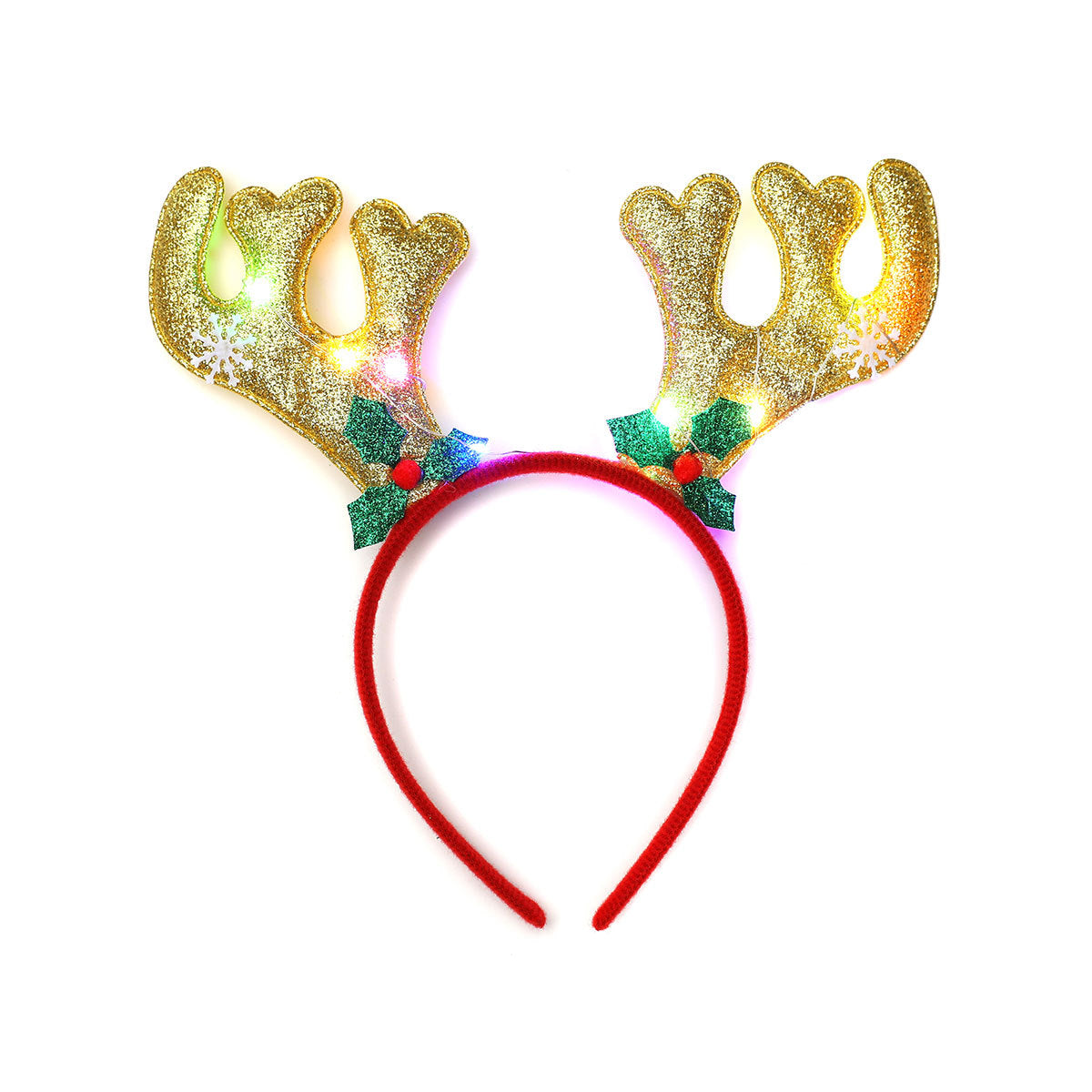 Light Up Reindeer Antler Headband with Glitter Foil Accents | Adjustable One Size Party Wear | Festive Christmas Photo Prop
