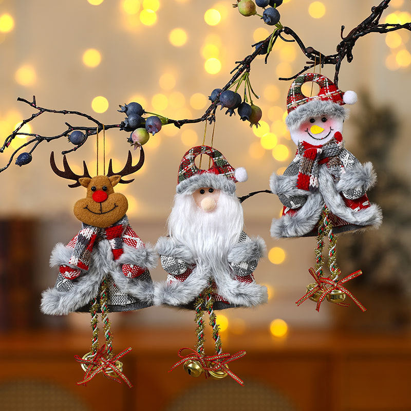 Plush Santa Figurine with Patchwork Details | Fluffy Beard and Soft Fabric Body | Christmas Decorations for Shelf or Mantel