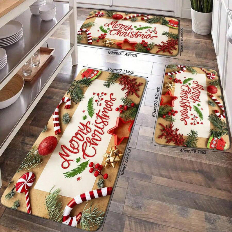 Christmas Kitchen Mat with a Merry Message | Festive Xmas Floor Rug in Black or Grey | Holiday Decor for Cooking Spaces