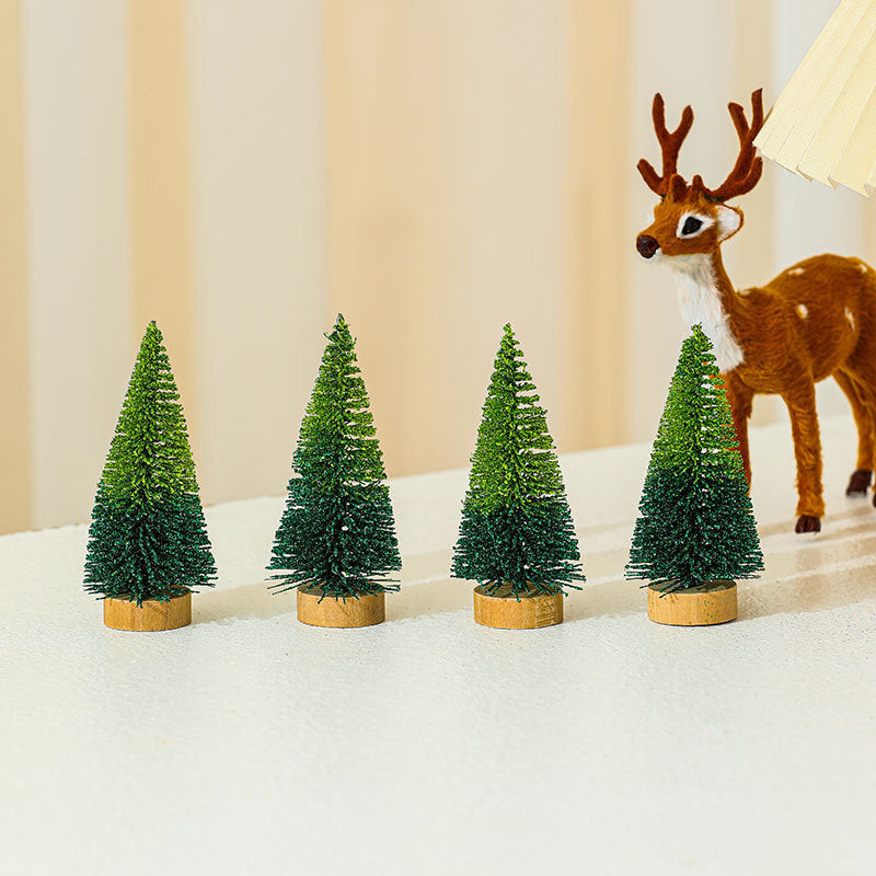 Miniature Christmas Tree Figures, Set of Four Heights | Realistic Conifer Detail | Tabletop and Mantel Decorations