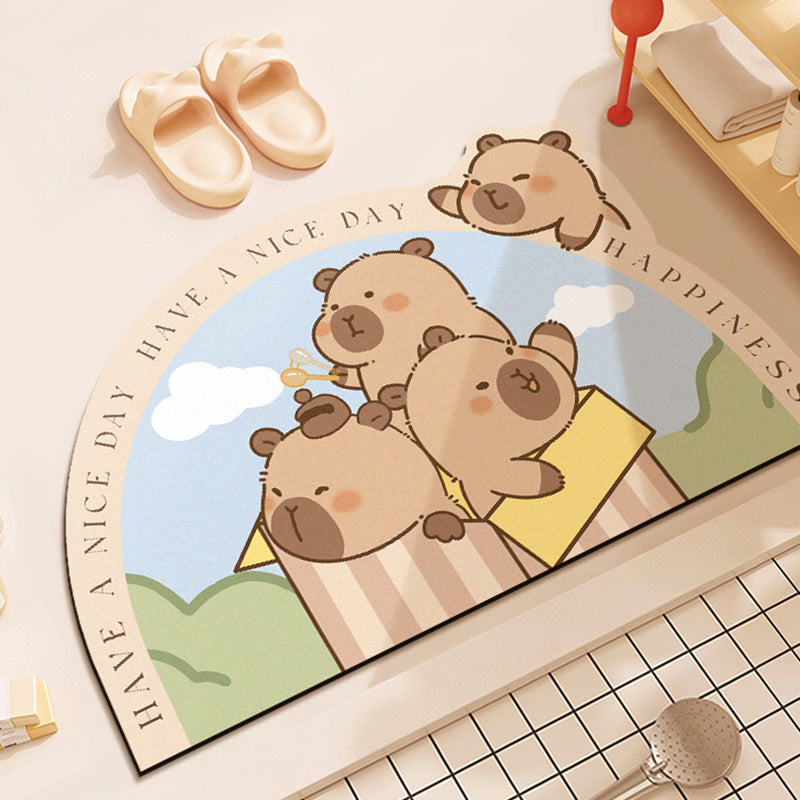 Cartoon Capybara Bath Mat with Non-Slip Backing | Machine Washable Rug for Kitchen or Play Area | One Size, 10 Designs