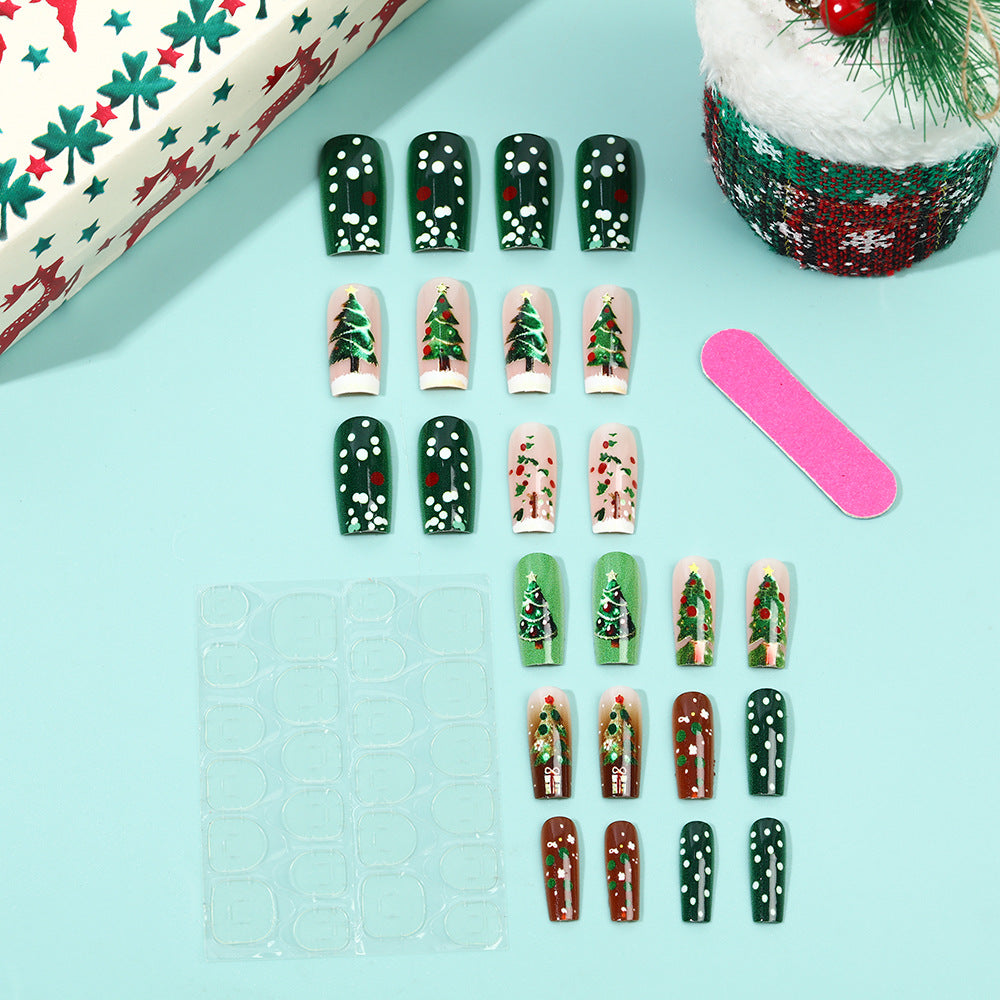 Xmas Nails with Christmas Tree Design | Press On Nail Kit with File Included | Easy Festive Manicure for Winter Parties