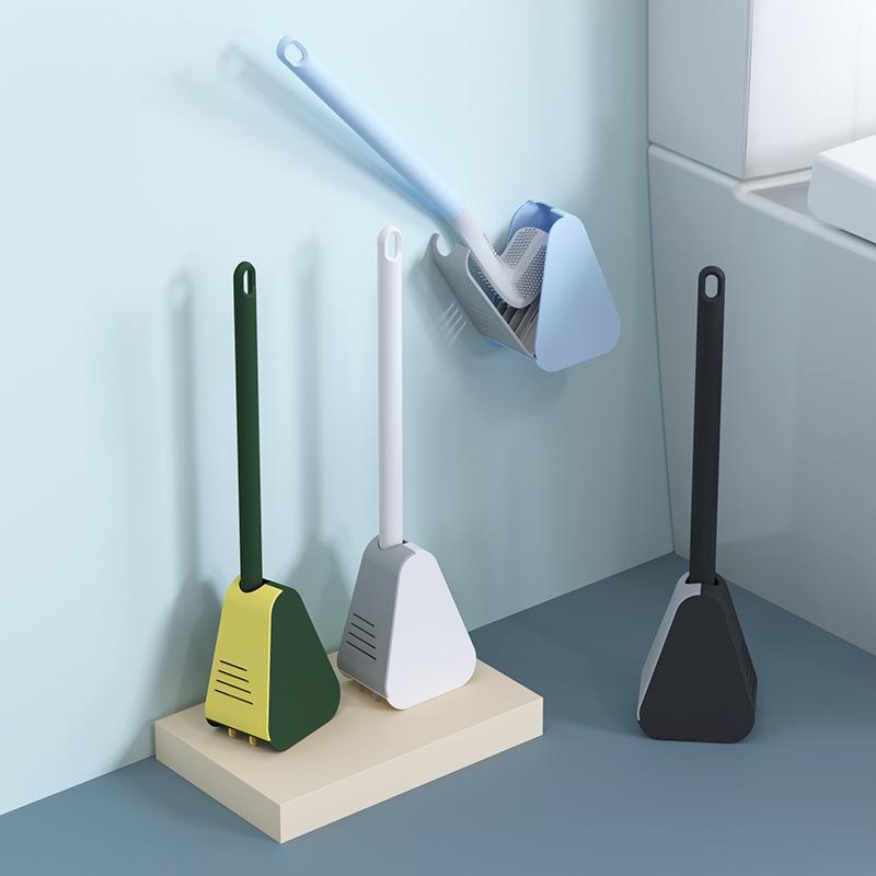 Long Handle Toilet Brush with a Silicone Head | Reaches Under the Rim and Resists Tangled Hair | Wall Mount, No Drilling