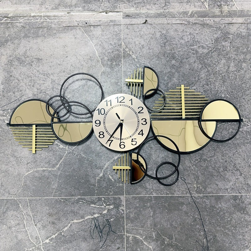 Modern Geometric Wall Clock with Gold and Black Circles | Large Dial with Clear Numbers | Silent Sweep, No Ticking