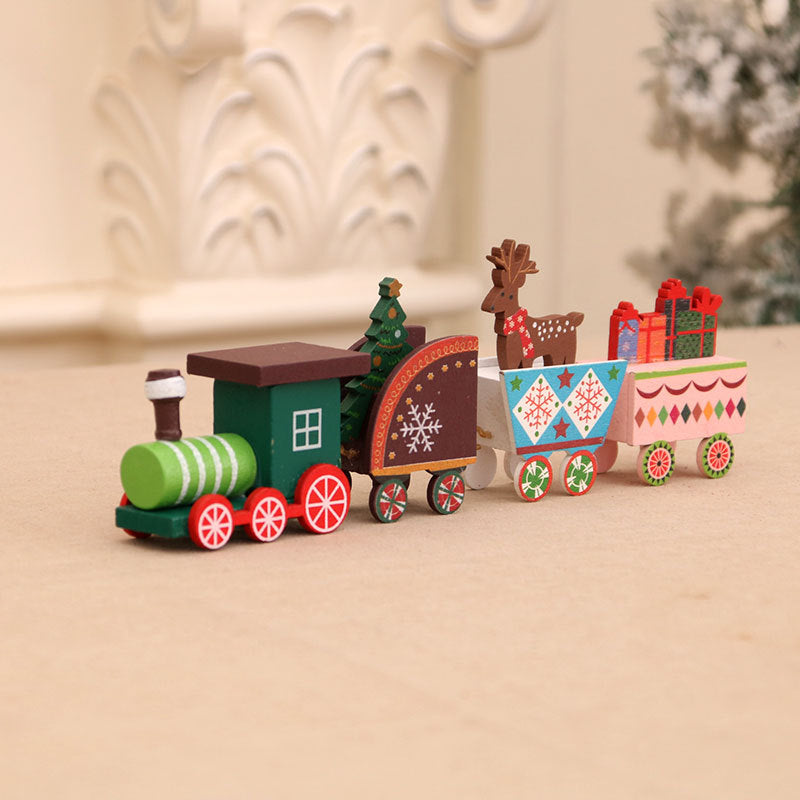 Wooden Train Christmas Ornaments with Gingerbread Passenger | Candy Cane and Fir Tree Details, Hanging Loop | Four Colorful Designs