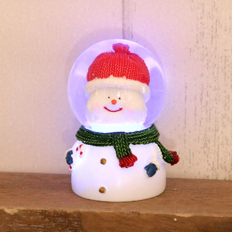Light Up Christmas Figurines with a Clear Snow Globe Dome | Santa with a Wreath or Snowman in a Scarf | Soft Bedside Glow