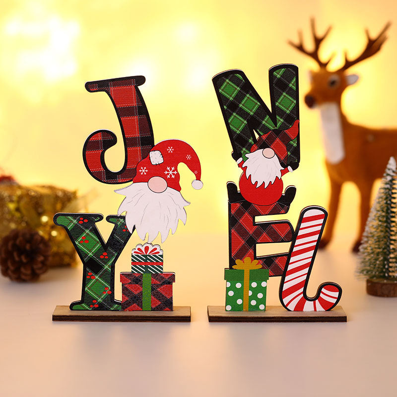 Wooden Christmas Table Sign with Noel and Joy Lettering | Freestanding Block Decor with Festive Character | Three Designs, Lightweight