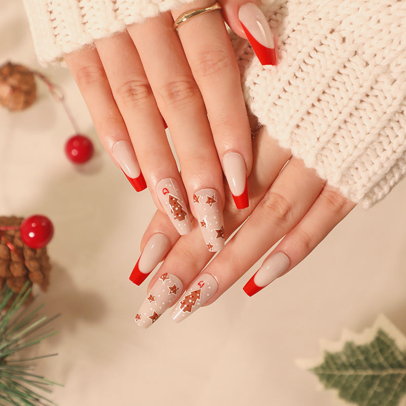 Christmas Holiday Nails with Gingerbread and Snowflake Art | Reusable Press On Set in Eight Colors | Skin Friendly Fit