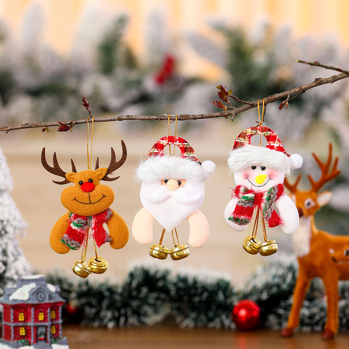 Snowman Christmas Ornaments in Soft Fabric | Classic Scarf and Hat Look | Loop for Trees, Garlands and Table Displays