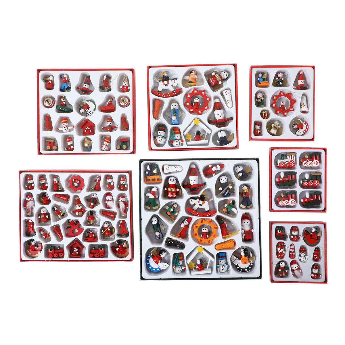 Mini Train Christmas Ornaments in a Gift Box | Bright Colors for Mantel and Tabletop Display | Seven Festive Design Sets