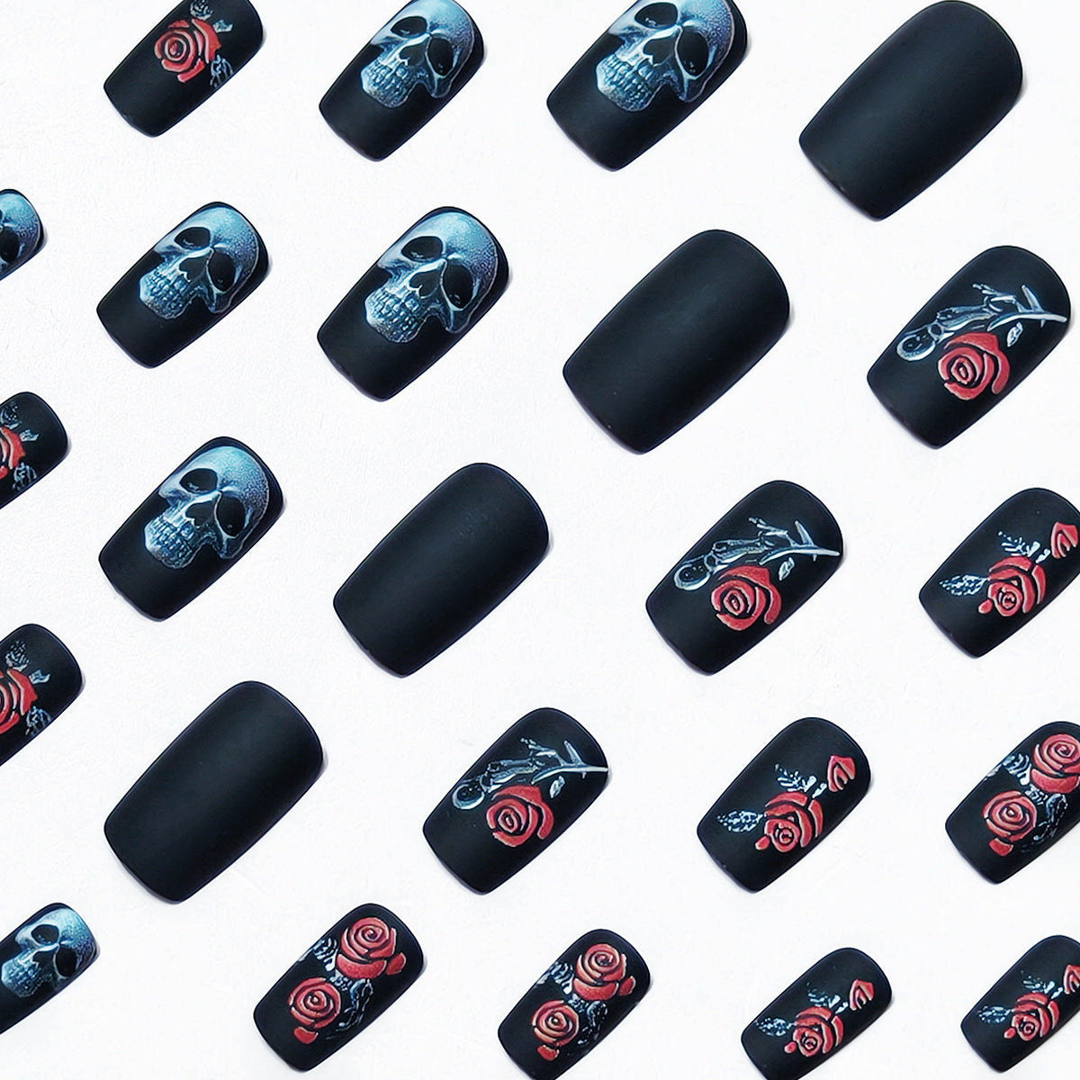 Halloween Skull Floral Gothic Press-On Nails | Available in Jelly | Glue-Free Application in Minutes for Parties and Nights Out